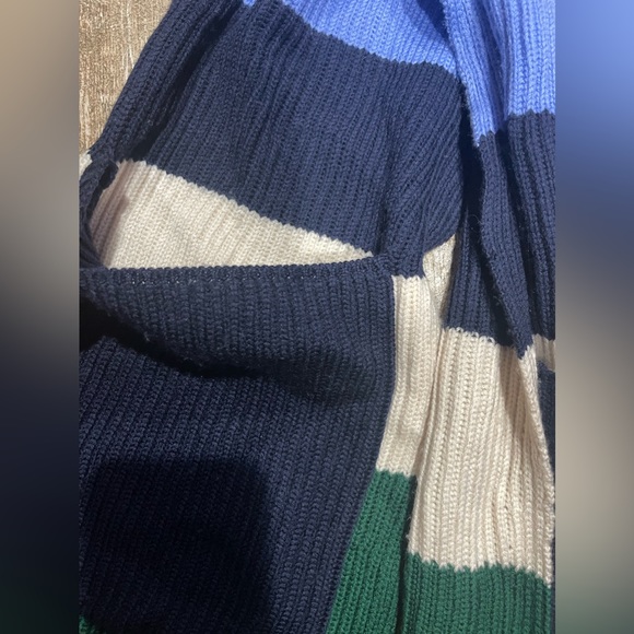 Tory Burch Blue Green White Gemini Link Striped Pockets Women's Scarf Colorblock - Picture 4 of 10